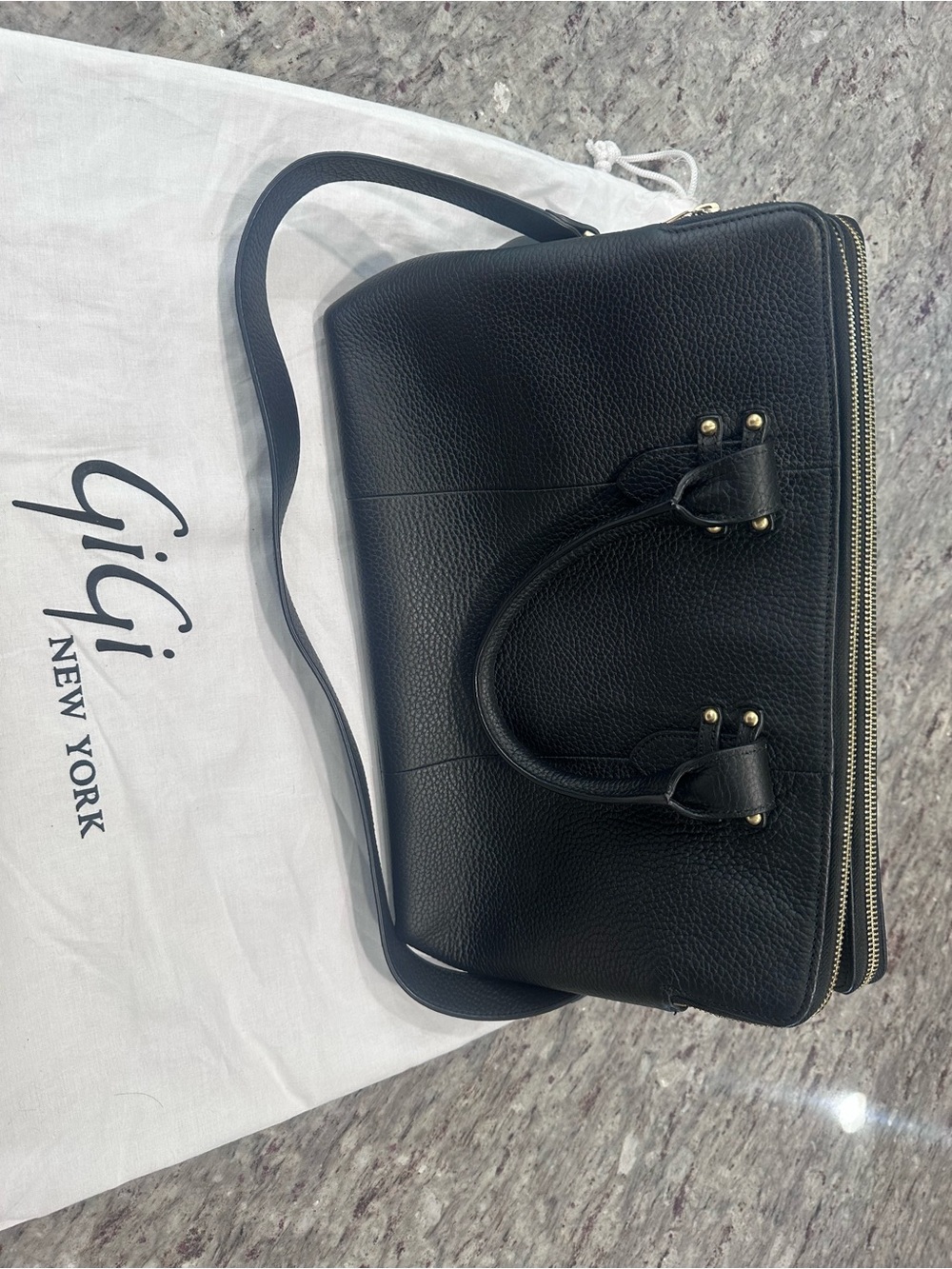 GiGi New York Parker Satchel Black Pebbled Leather Double-Zip Satchel